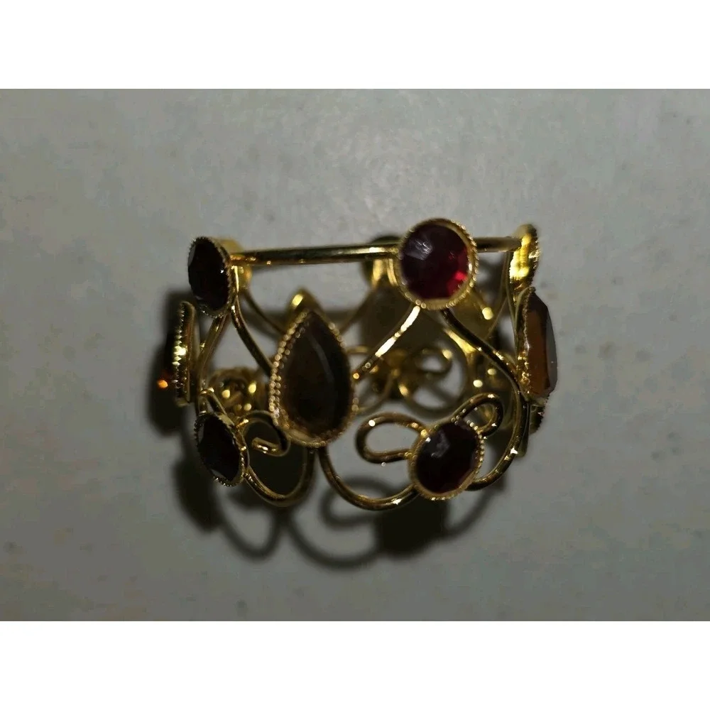 Pier 1 Imports Jeweled Napkin Rings Gold Filigree, Amber & Garnet Beads Set of 4